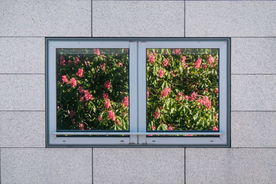 Close up of modern double pane window glass